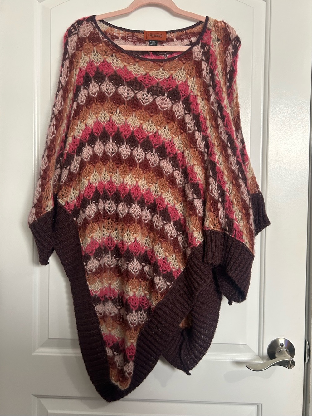 Missoni Open-Knit Chevron Mohair Blend Poncho Made in Italy Boho 90s Chic Fall